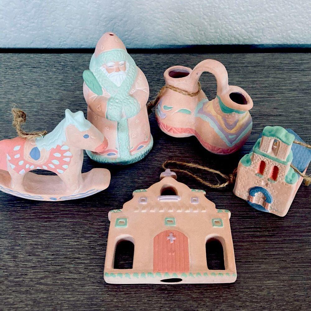 Southwest Indian 5-pc Handmade Clay Christmas Ornaments